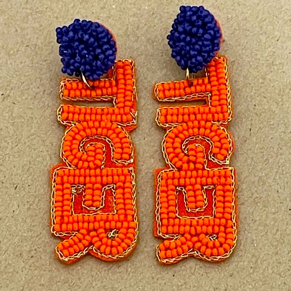 🧡💜RESTOCK! Orange and Purple Beaded Tiger Earrings Clemson